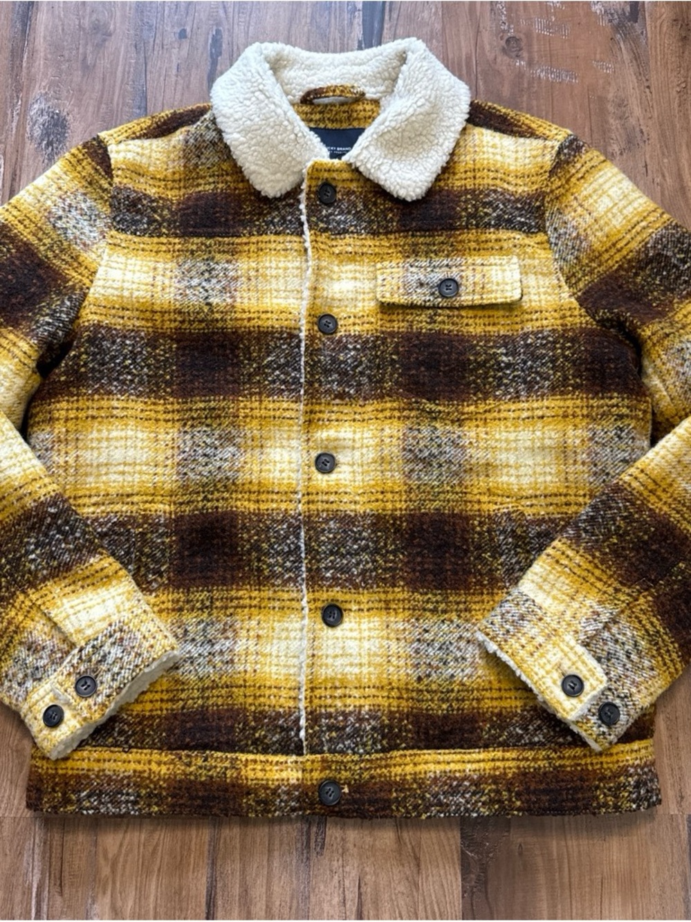 Lucky Brand plaid faux shearling lined trucker jacket